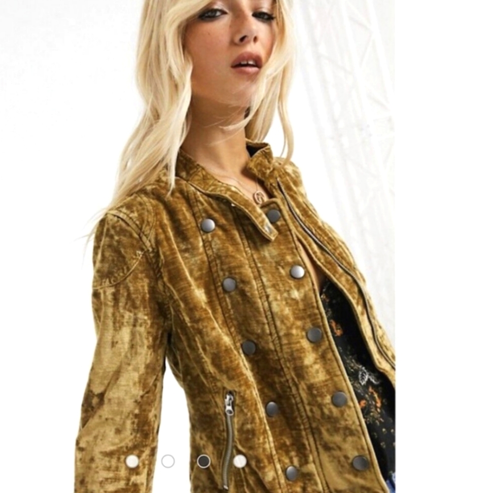 Free People Velvet Moto Jacket XS - Tobacco Gold